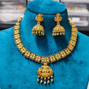 Joyful Jewel Art Traditional Matte Pota Stone And Pearl Temple Necklace Set