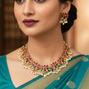 Joyful Jewel Art Traditional Matte Pota Stone And Pearl Necklace Set