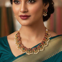 Joyful Jewel Art Traditional Matte Pota Stone And Pearl Necklace Set