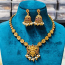 Joyful Jewel Art Traditional Matte Pota Stone And Pearl Temple Necklace Set