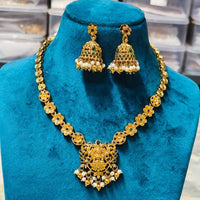 Joyful Jewel Art Traditional Matte Pota Stone And Pearl Temple Necklace Set