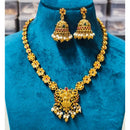 Joyful Jewel Art Traditional Matte Pota Stone And Pearl Temple Necklace Set