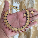 Joyful Jewel Art Traditional Matte Pota Stone And Pearl Temple Necklace Set