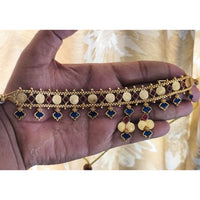 Joyful Jewel Art Traditional Matte Pota Stone And Pearl Temple Necklace Set