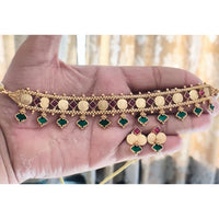 Joyful Jewel Art Traditional Matte Pota Stone And Pearl Temple Necklace Set