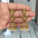 Joyful Jewel Art Matte Gold Plated Pota Stone And Pearls Temple Jhumki Earrings