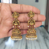 Joyful Jewel Art Matte Gold Plated Pota Stone And Pearls Temple Jhumki Earrings