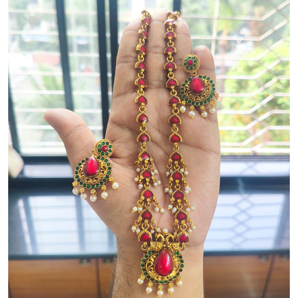 Joyful Jewel Art Timeless Beauty Matte Gold Pota Stone And Pearl Necklace set