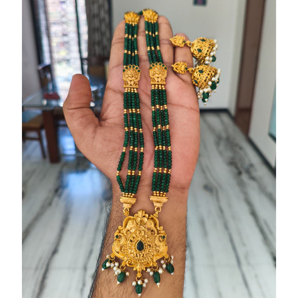 Joyful Jewel Art Timeless Matte Gold Pota Stone And Pearl Temple Long Necklace set