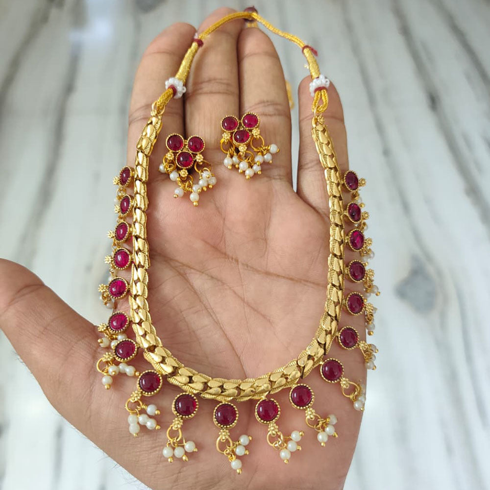 Joyful Jewel Art Traditional Matte Pota Stone And Pearl Necklace Set