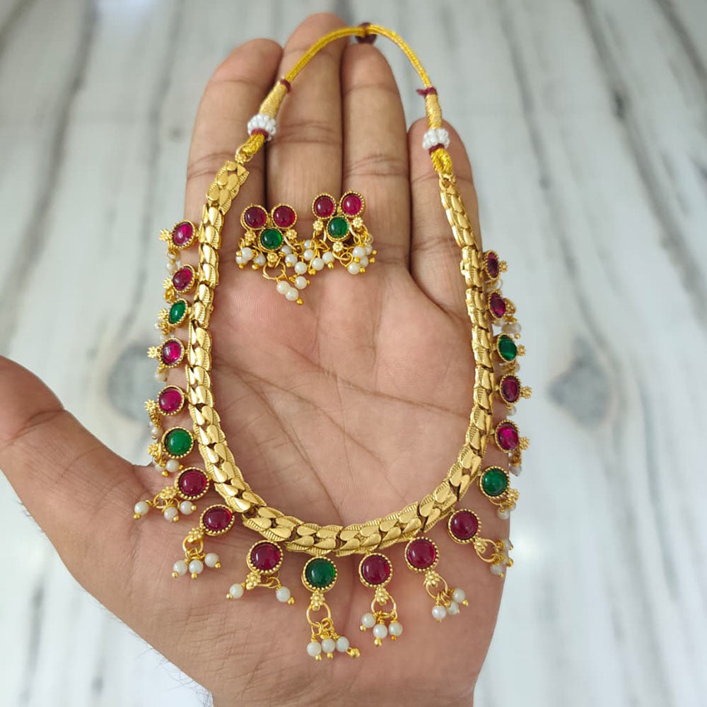 Joyful Jewel Art Traditional Matte Pota Stone And Pearl Necklace Set