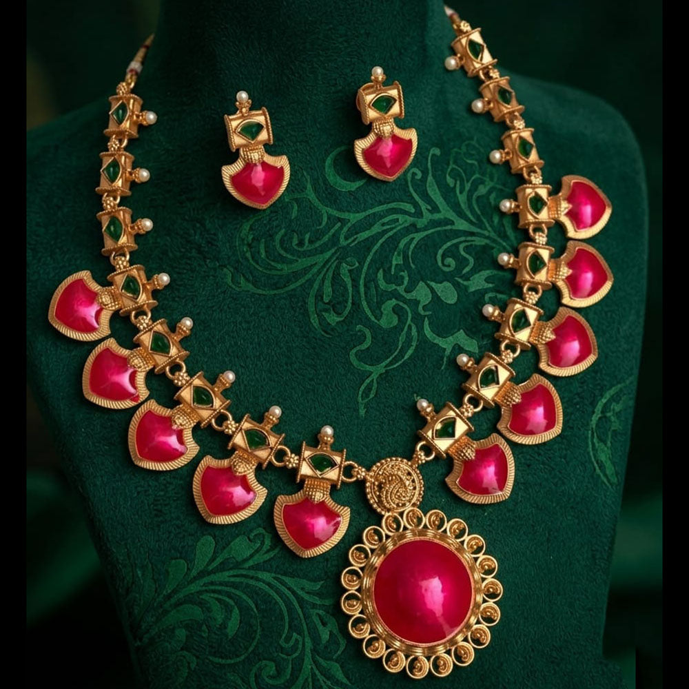 Joyful Jewel Art Traditional Matte Pota Stone Necklace Set