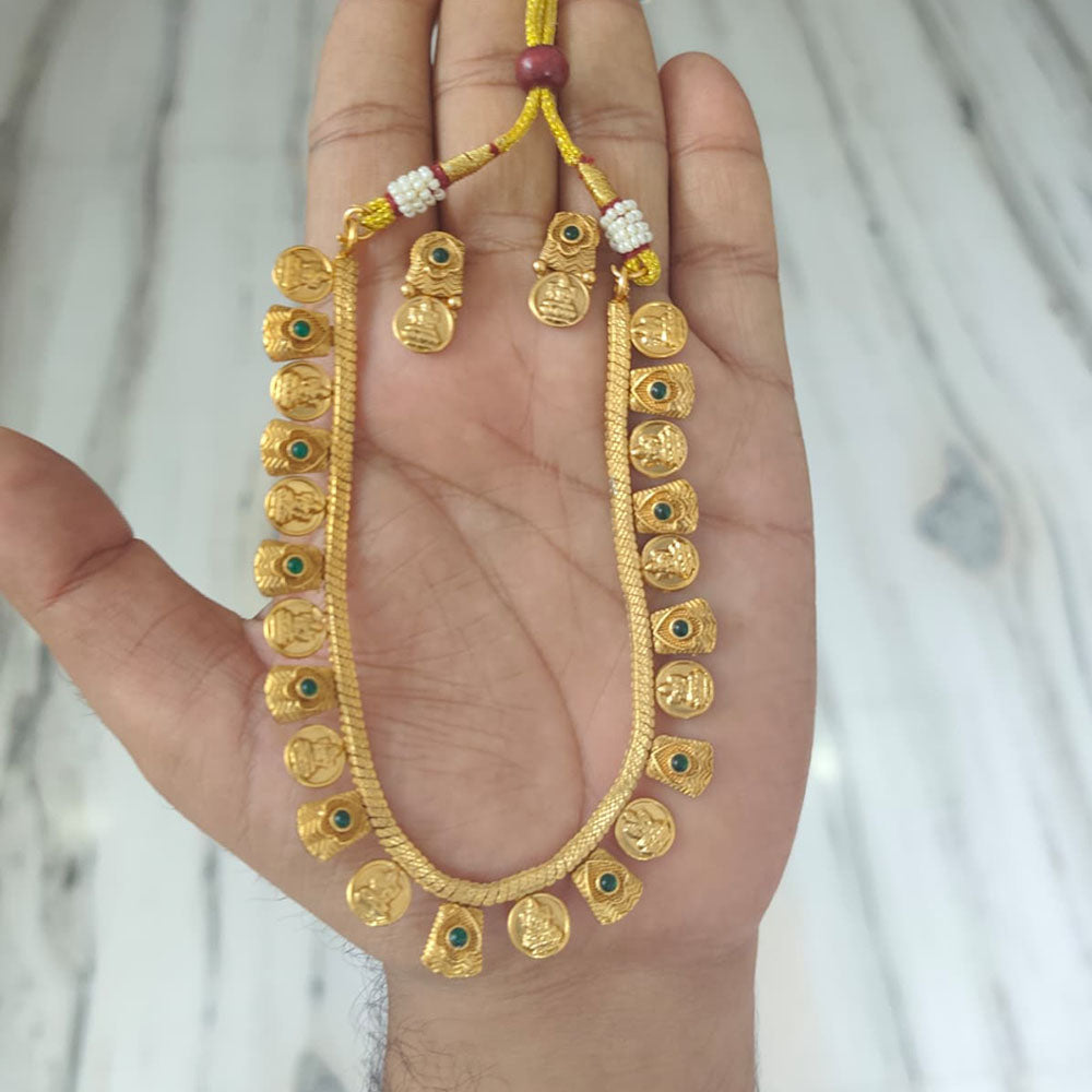 Joyful Jewel Art Traditional Matte Pota Stone And Temple Necklace Set