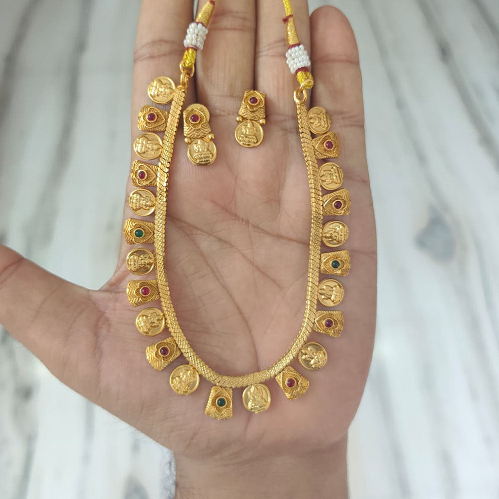 Joyful Jewel Art Traditional Matte Pota Stone And Temple Necklace Set