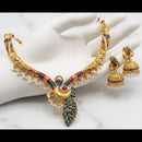 Joyful Jewel Art Traditional Matte Pota Stone And Pearl Peacock Necklace Set