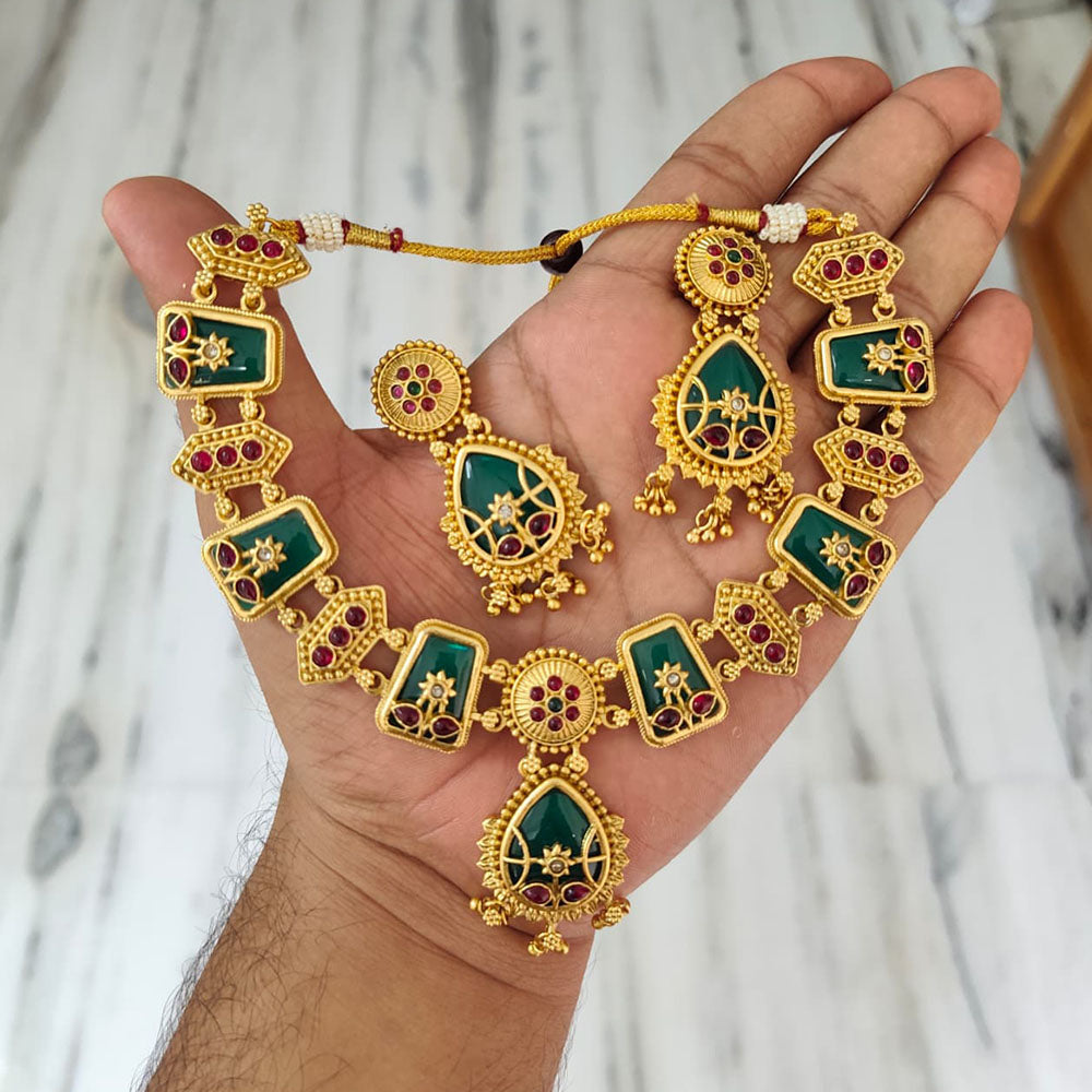 Joyful Jewel Art Traditional Matte Pota Stone And Pearl Necklace Set