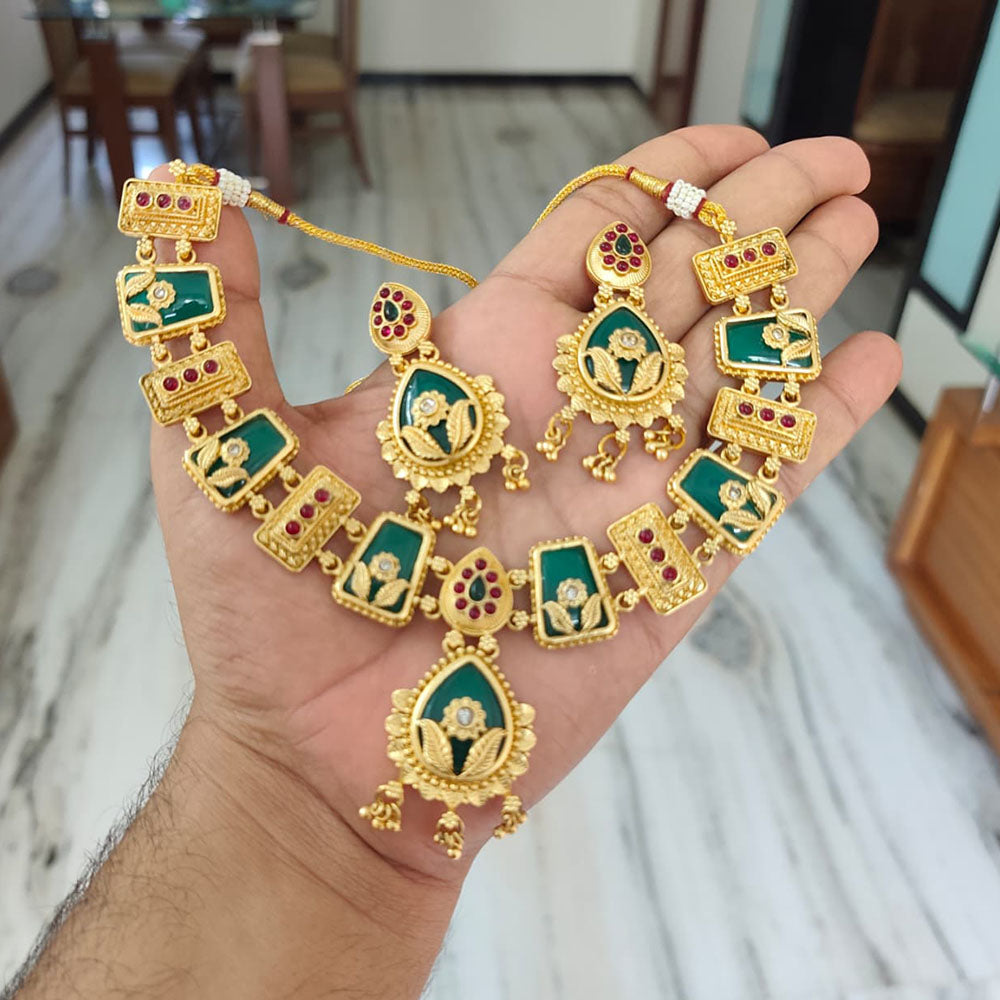 Joyful Jewel Art Traditional Matte Pota Stone And Pearl Necklace Set