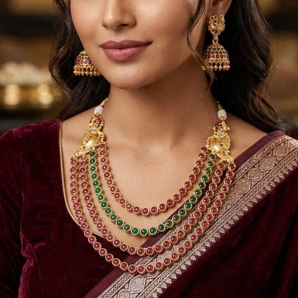 Joyful Jewel Art Traditional Matte Pota Stone And Pearl Necklace Set