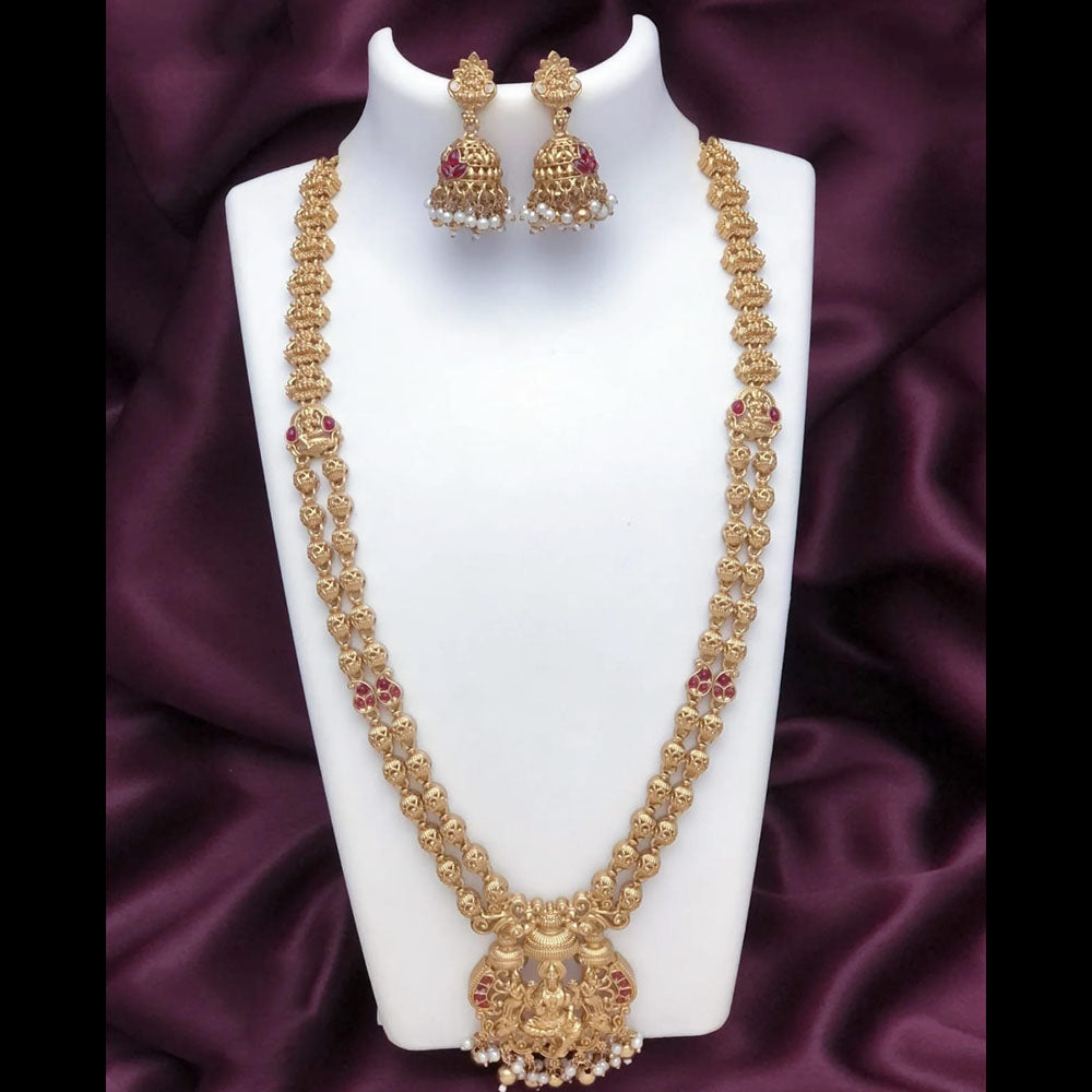 Joyful Jewel Art Traditional Matte Pota Stone And Temple Long Necklace Set