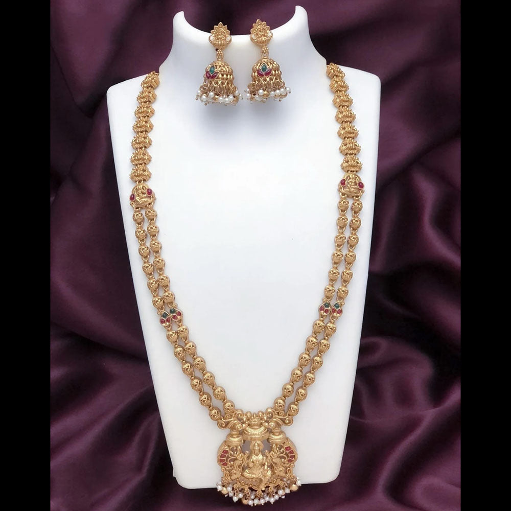 Joyful Jewel Art Traditional Matte Pota Stone And Temple Long Necklace Set