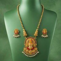 Joyful Jewel Art Traditional Matte Pota Stone And Pearl Lord Ganesha Long Necklace Set