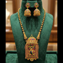 Joyful Jewel Art Traditional Matte Pota Stone And Pearl Temple Long Necklace Set