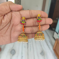 Joyful Jewel Art Matte Gold Plated Pota Stone And Pearl Temple Jhumki Earrings