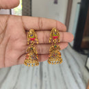 Joyful Jewel Art Matte Gold Plated Pota Stone And Pearl Temple Jhumki Earrings