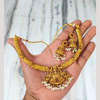 Joyful Jewel Art Traditional Matte Pota Stone And Pearl Temple Necklace Set