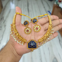 Joyful Jewel Art Traditional Matte Pota Stone And Pearl Necklace Set