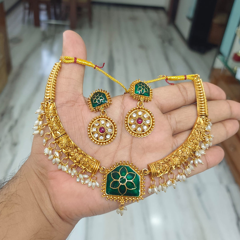 Joyful Jewel Art Traditional Matte Pota Stone And Pearl Necklace Set