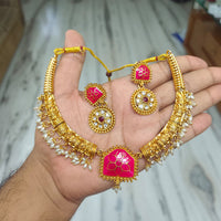 Joyful Jewel Art Traditional Matte Pota Stone And Pearl Necklace Set