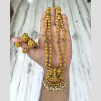 Joyful Jewel Art Traditional Matte Pota Stone And Pearl Temple Long Necklace Set