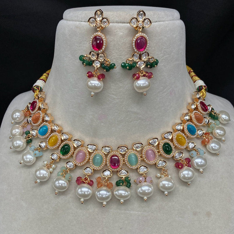 Amoliya Jewels Brass Polki Kundan Designer Necklace Set