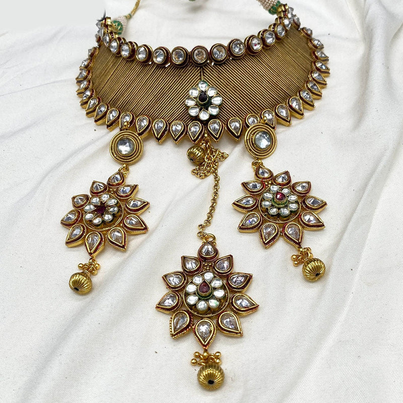 Amoliya Jewels Brass Polki Kundan Designer Choker Necklace Set