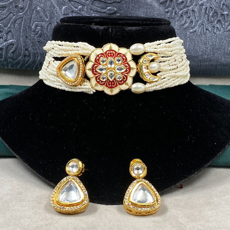 Amoliya Jewels Brass Polki Kundan Choker Necklace Set