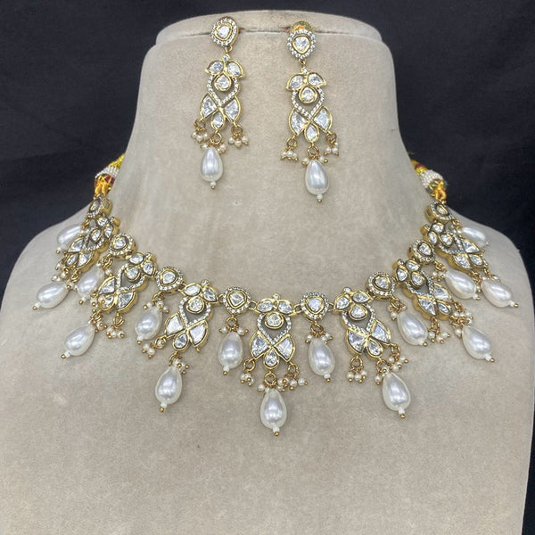 Amoliya Jewels Gold Plated Brass Polki Kundan Necklace Set