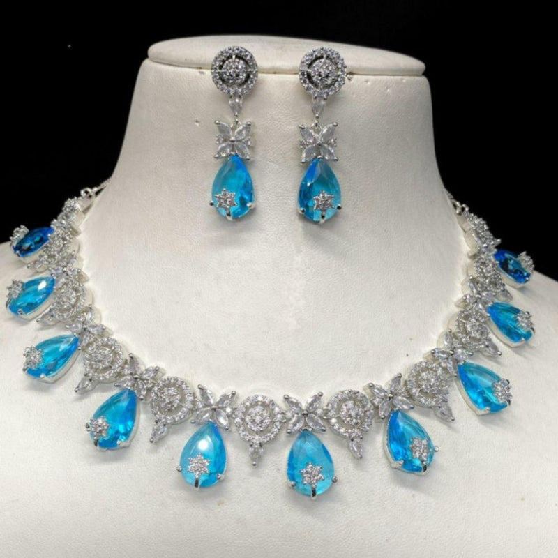 Amoliya Jewels Silver Plated American Diamond Necklace Set