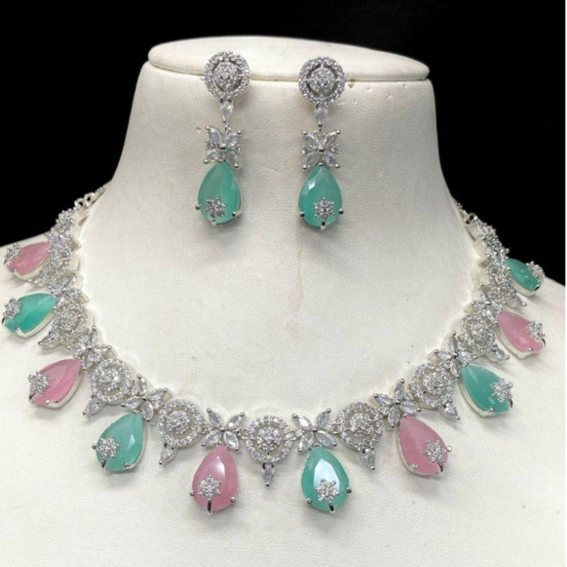 Amoliya Jewels Silver Plated American Diamond Necklace Set