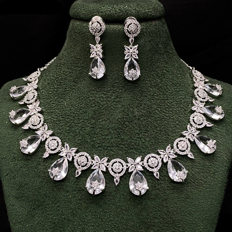 Amoliya Jewels Silver Plated American Diamond Necklace Set