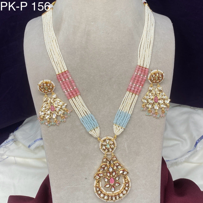 Amoliya Jewels Polki Kundan Pearl Long Necklace Set