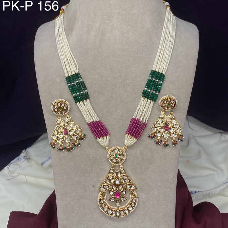 Amoliya Jewels Polki Kundan Pearl Long Necklace Set