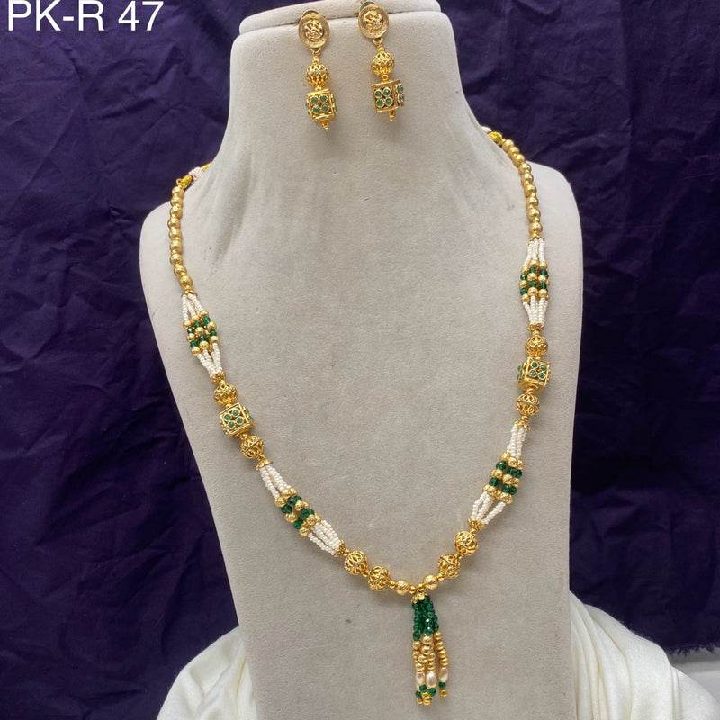 Amoliya Jewels Gold Plated Moti Long Necklace Set