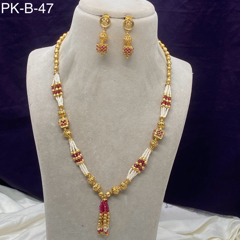 Amoliya Jewels Gold Plated Moti Long Necklace Set