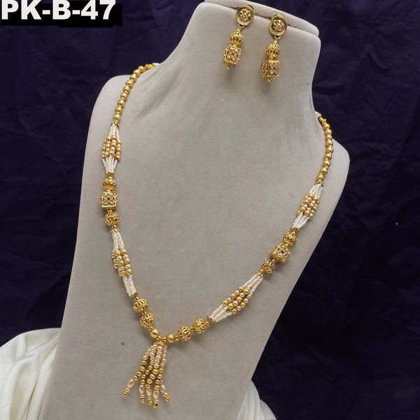 Amoliya Jewels Gold Plated Moti Long Necklace Set