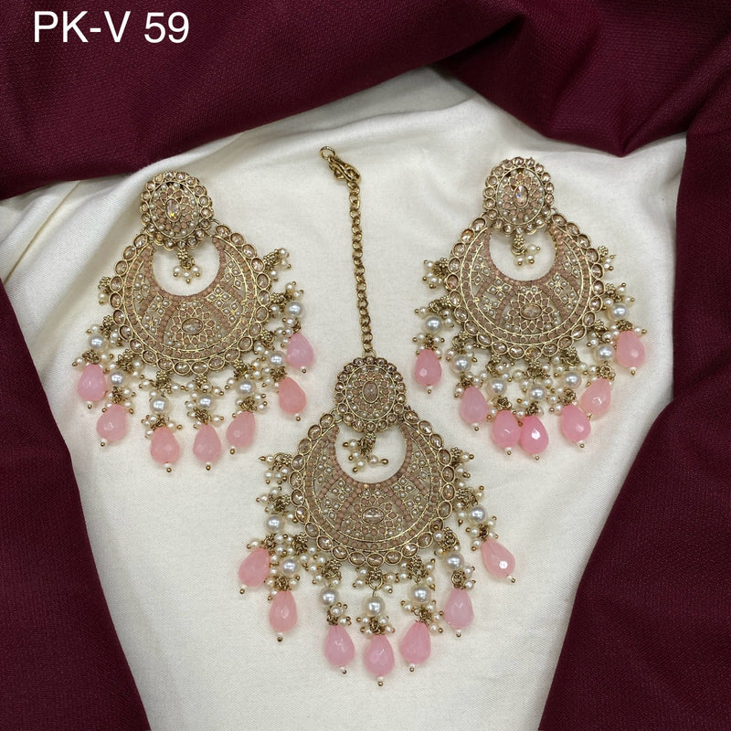 Amoliya Jewels Gold Plated Crystal Stone Earrings With Maangtikka