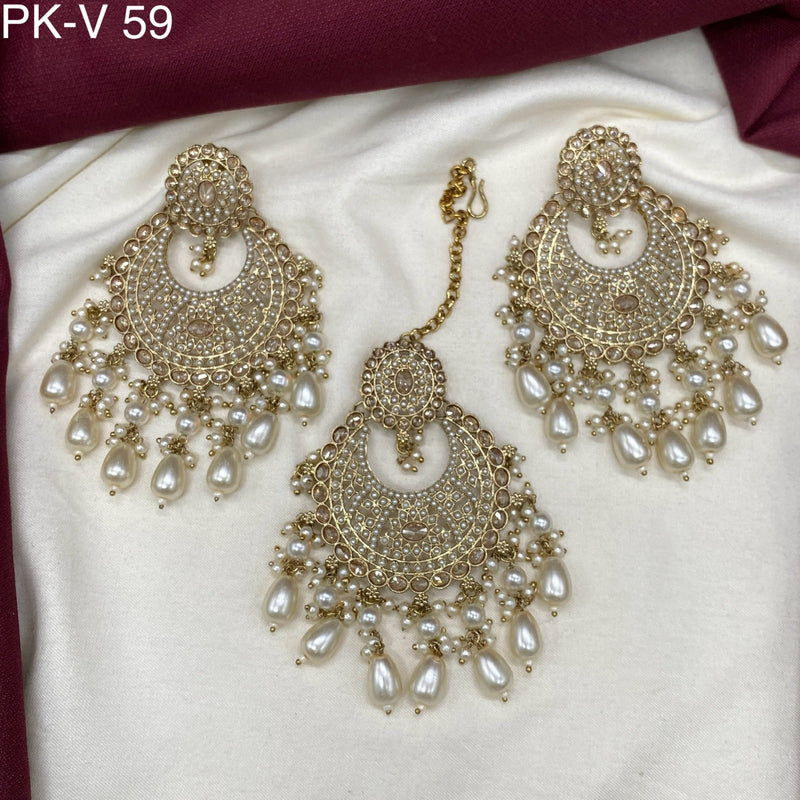 Amoliya Jewels Gold Plated Crystal Stone Earrings With Maangtikka