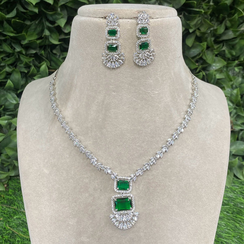 Amoliya Jewels Silver Plated American Diamond Necklace Set