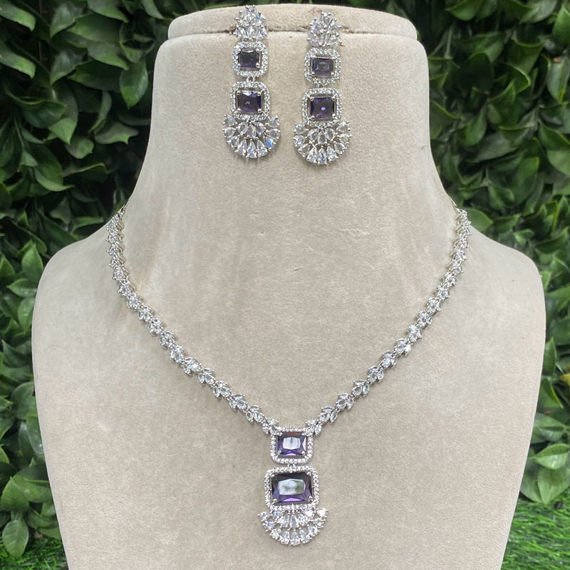 Amoliya Jewels Silver Plated American Diamond Necklace Set