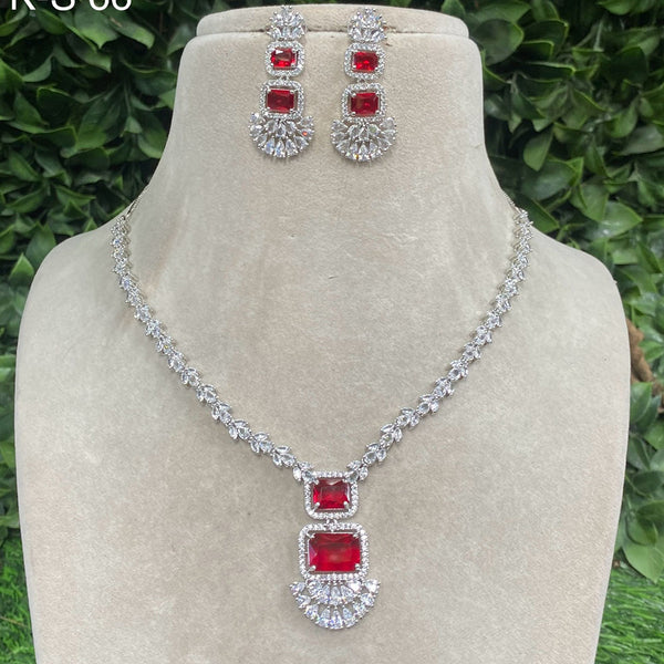 Amoliya Jewels Silver Plated American Diamond Necklace Set